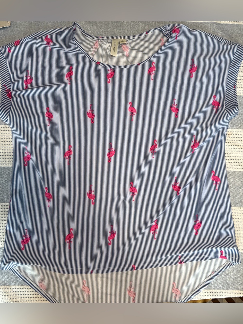 Tacera Striped Flamingo Print High-Low Top - Picture 2 of 6